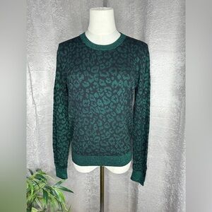 Banana Republic Women’s Metallic Leopard Print Crew Neck Sweater Green Sz S